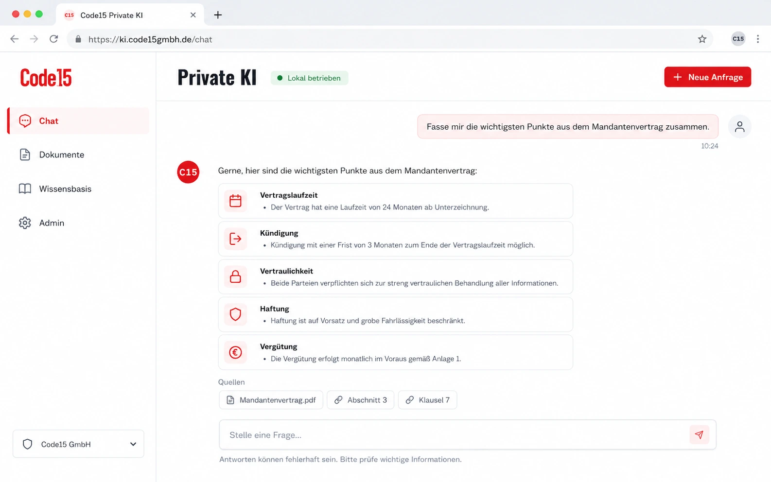 Interner KI-Chat in der Private KI Plattform